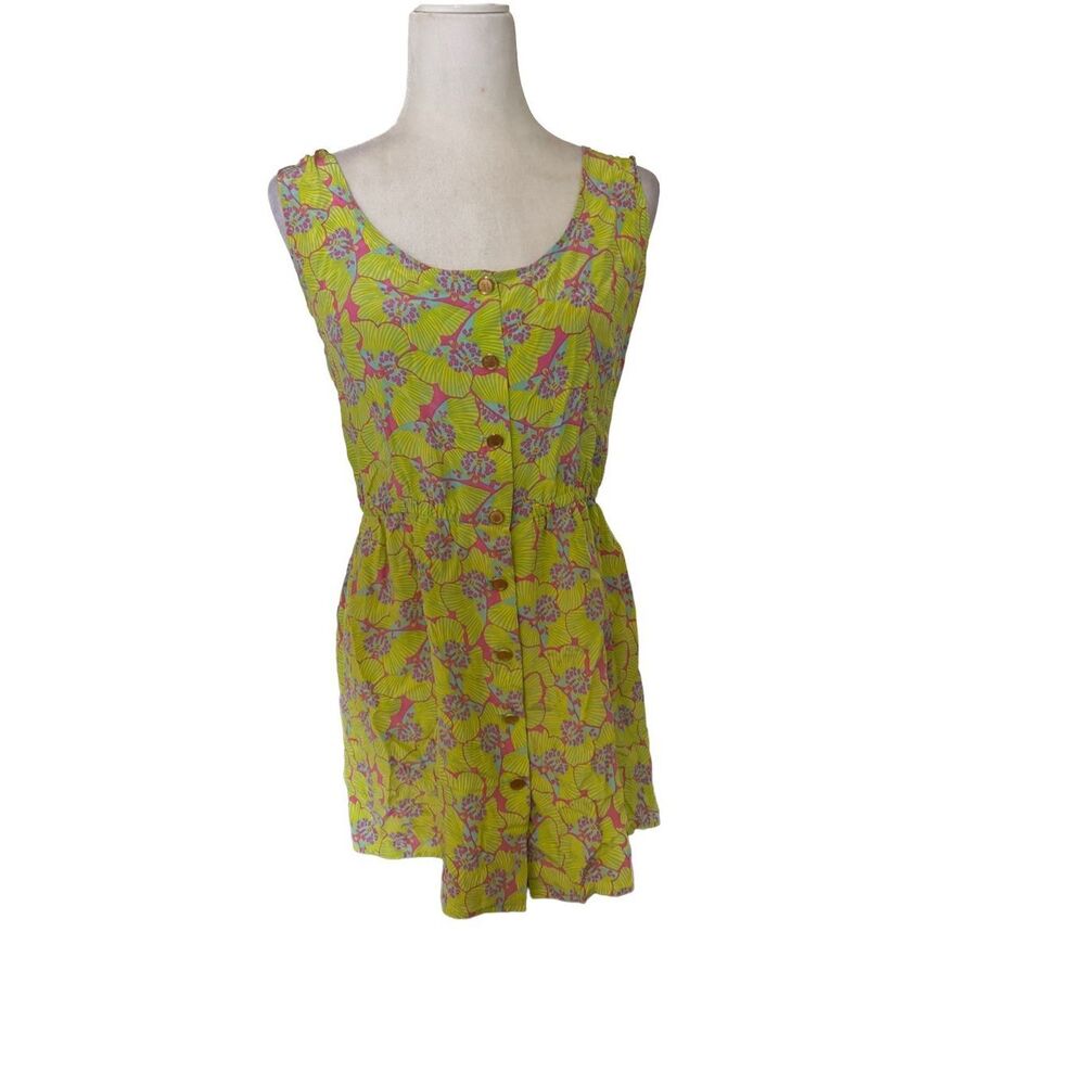 100% silk moth butterfly print Bianca Coletti Women's Button-up Dress like yello - Picture 2 of 6